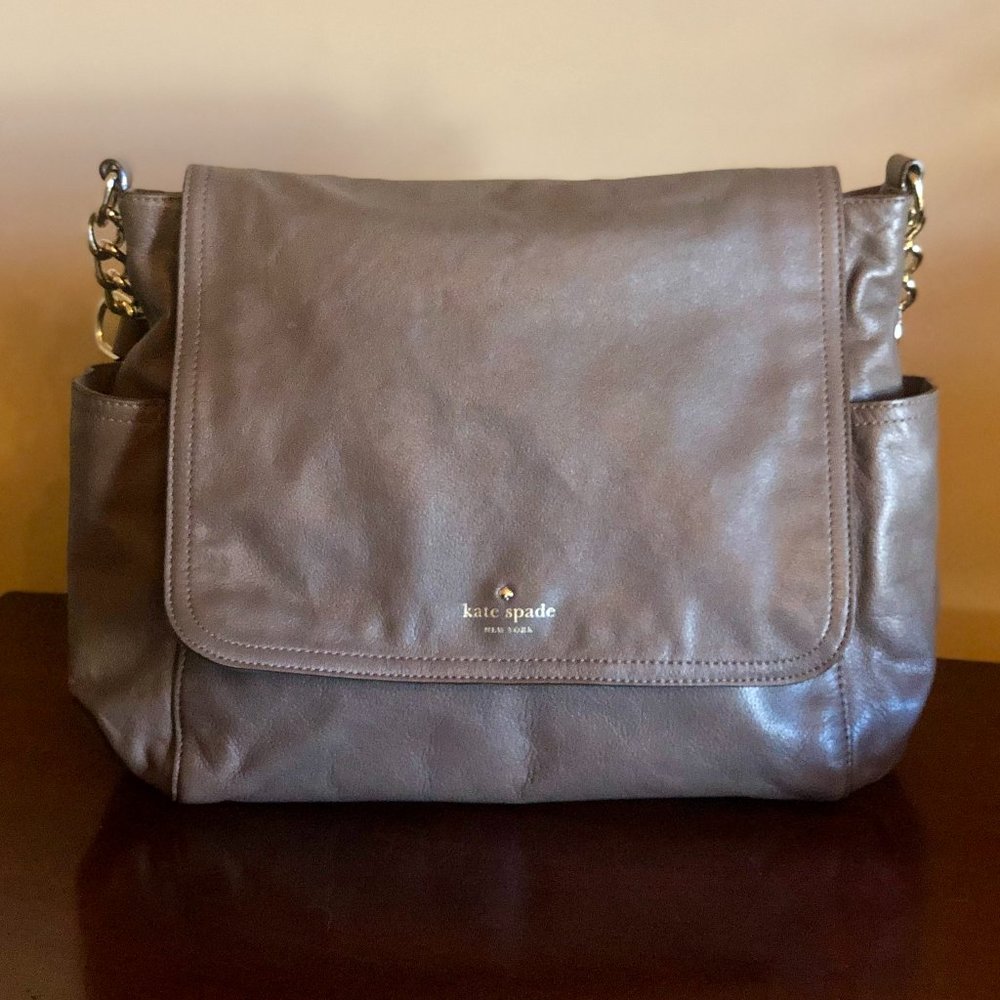 Kate Spade purse, gunmetal grey color, gold chain and leather strap